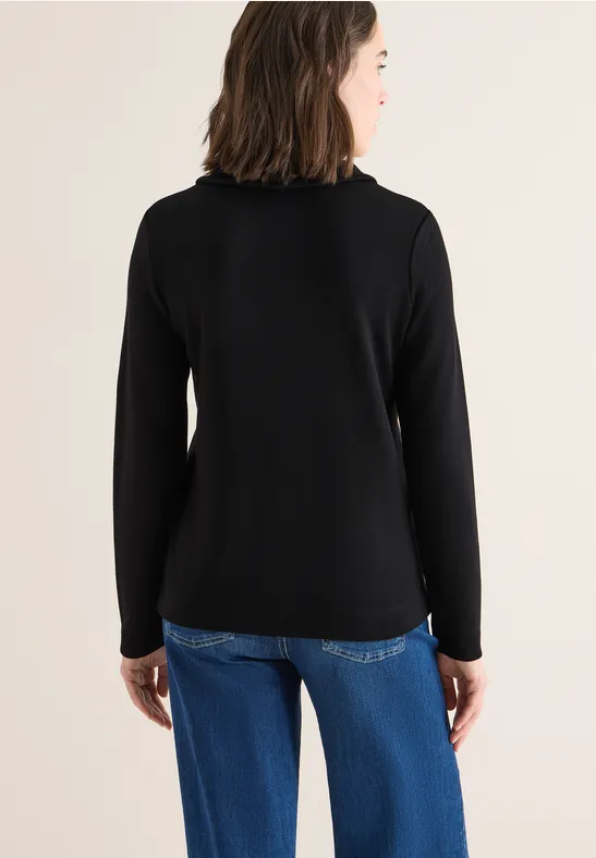 Langärmliges Damen-Poloshirt im Strick-Look