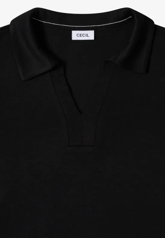 Langärmliges Damen-Poloshirt im Strick-Look
