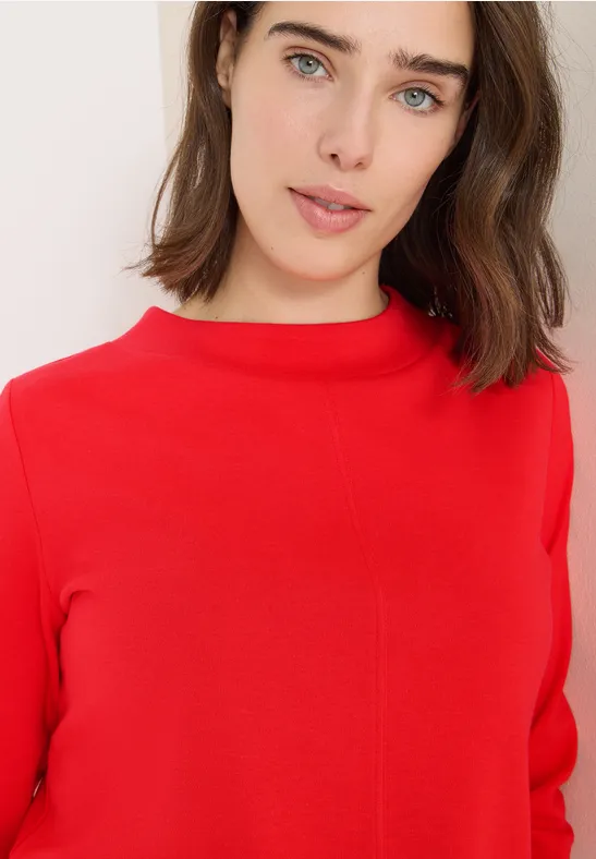 Damen Trichterkragen Shirt Unifarben
