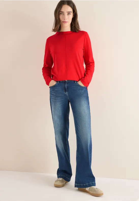 Damen Trichterkragen Shirt Unifarben