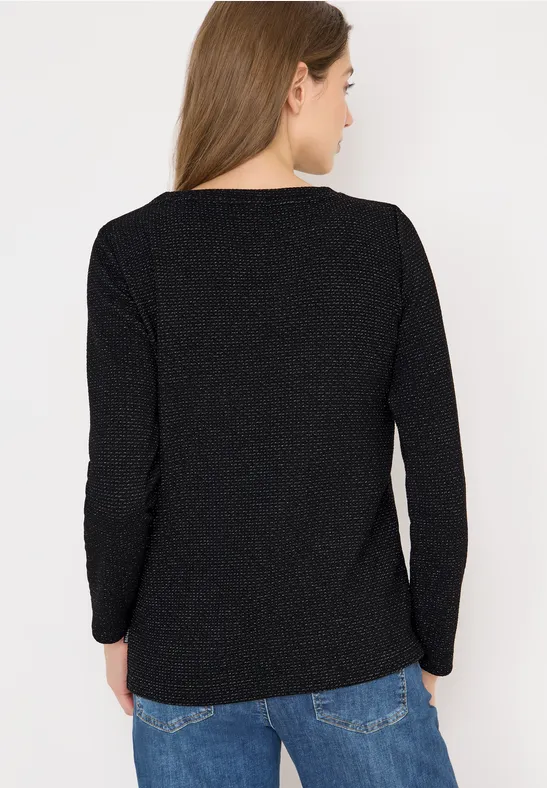 Damen Glitzer Struktur Langarmshirt in Schwarz