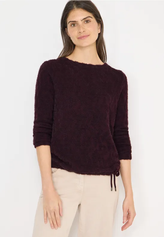 Flauschiger Jacquard-Pullover mit Kordelzug