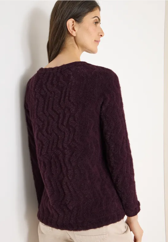 Flauschiger Jacquard-Pullover mit Kordelzug