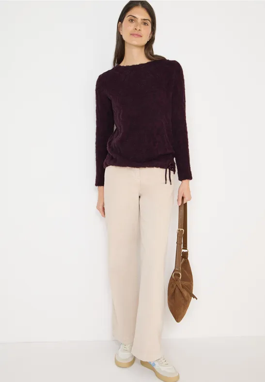 Flauschiger Jacquard-Pullover mit Kordelzug