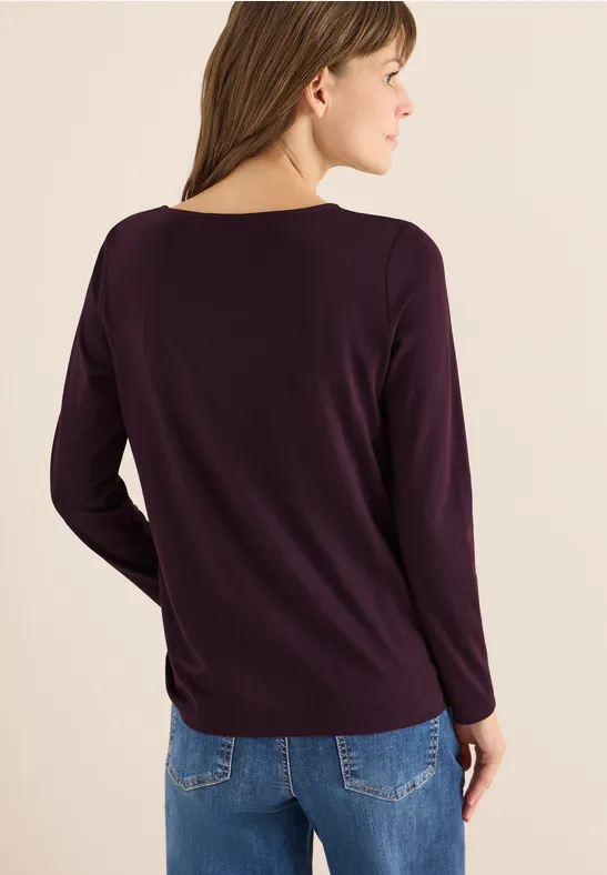 Langarmshirt mit V-Ausschnitt und Raffung