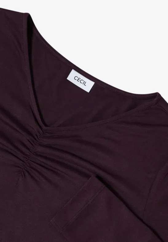 Langarmshirt mit V-Ausschnitt und Raffung