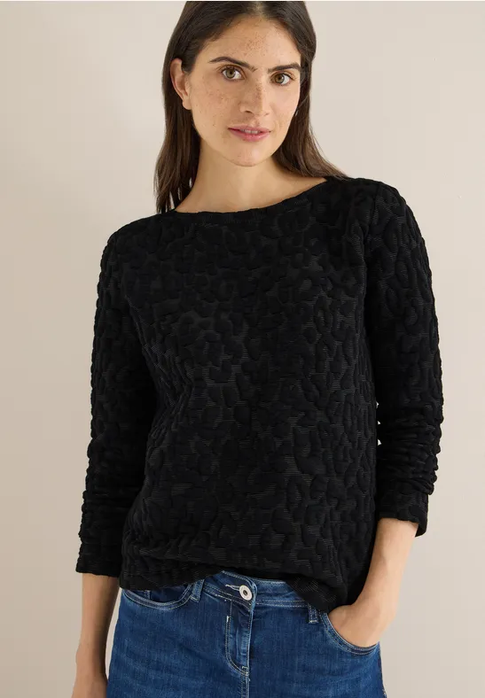 Langarmshirt mit strukturiertem Leopardenmuster