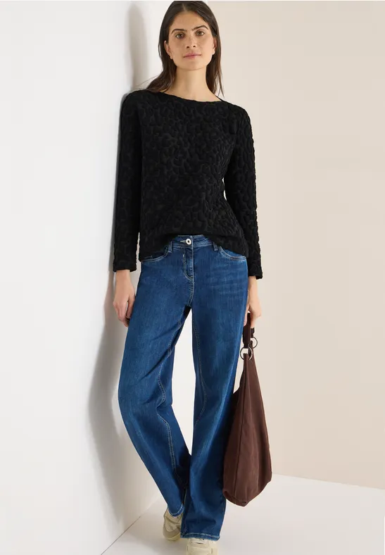 Langarmshirt mit strukturiertem Leopardenmuster