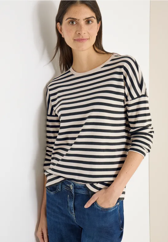 Gestreiftes Langarm Baumwollshirt
