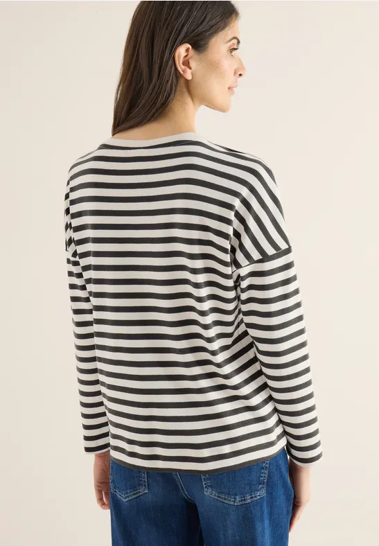 Gestreiftes Langarm Baumwollshirt