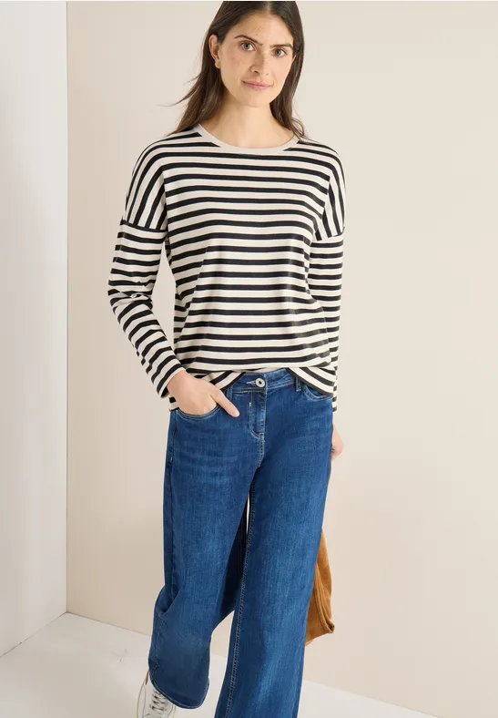 Gestreiftes Langarm Baumwollshirt