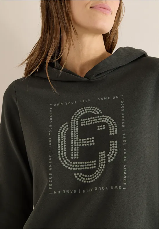 Damen Hoodie mit Grafikprint und Strasssteinen