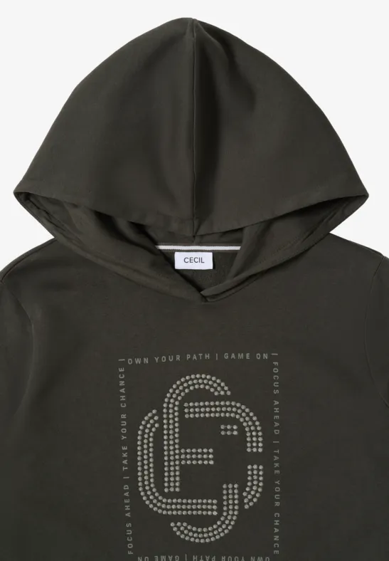 Damen Hoodie mit Grafikprint und Strasssteinen