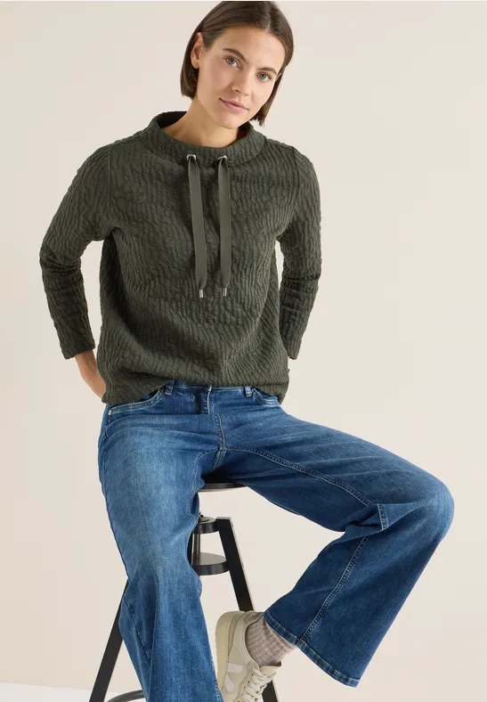 Jacquard Shirt mit Trichterkragen und langen Ärmeln