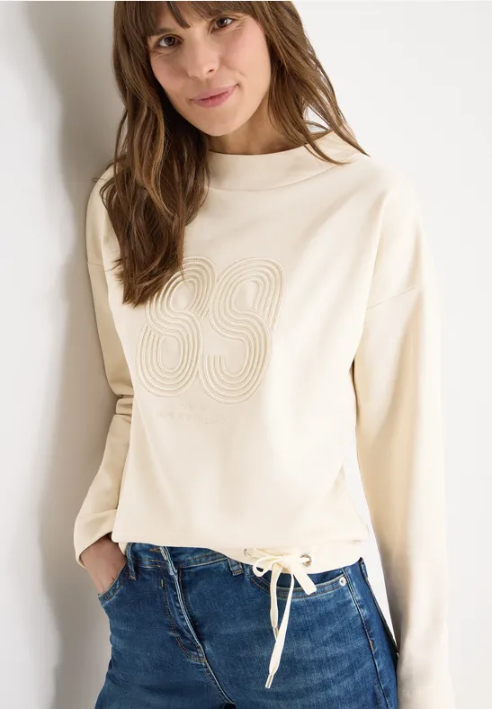 Beiges Langarm-Sweatshirt mit Stickerei