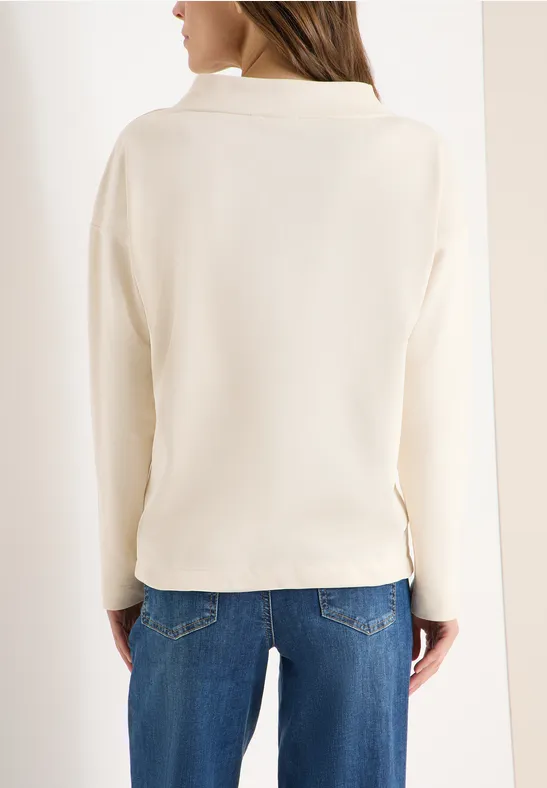Beiges Langarm-Sweatshirt mit Stickerei