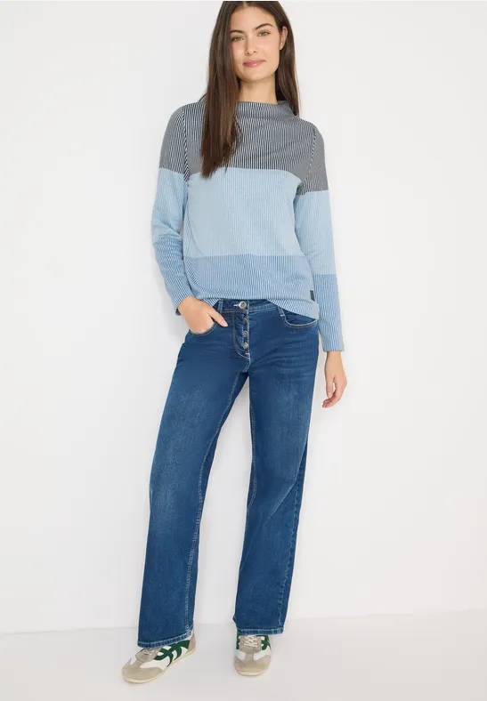 Gestreiftes Colorblock Langarmshirt