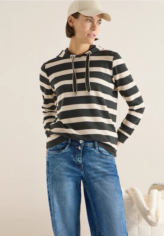 Gestreiftes Langarm-Hoodie-Shirt