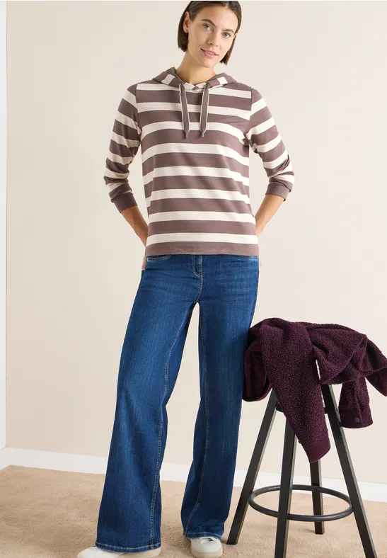 Gestreiftes Jersey-Hoodie-Top mit Kordelzug