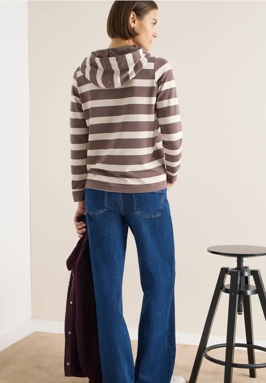 Gestreiftes Jersey-Hoodie-Top mit Kordelzug