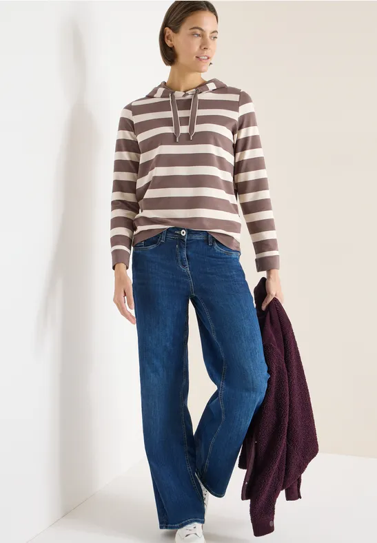 Gestreiftes Jersey-Hoodie-Top mit Kordelzug