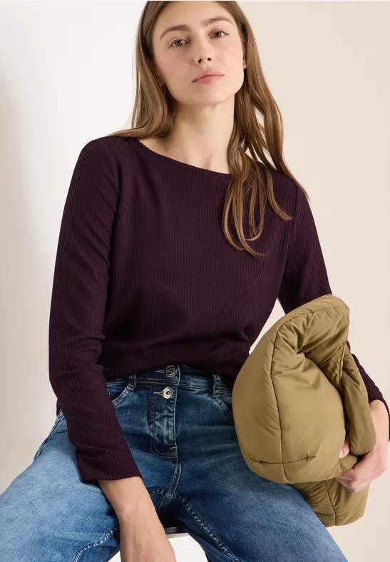 Langarmshirt mit gerippter Strickstruktur