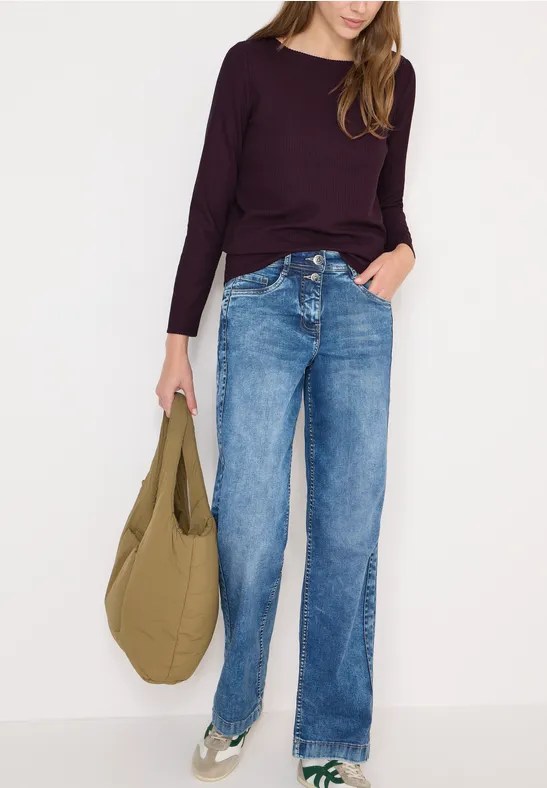 Langarmshirt mit gerippter Strickstruktur