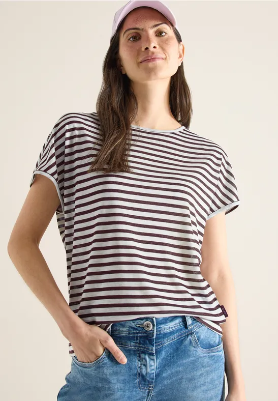 Gestreiftes T-Shirt mit U-Boot-Ausschnitt und lockerer Passform