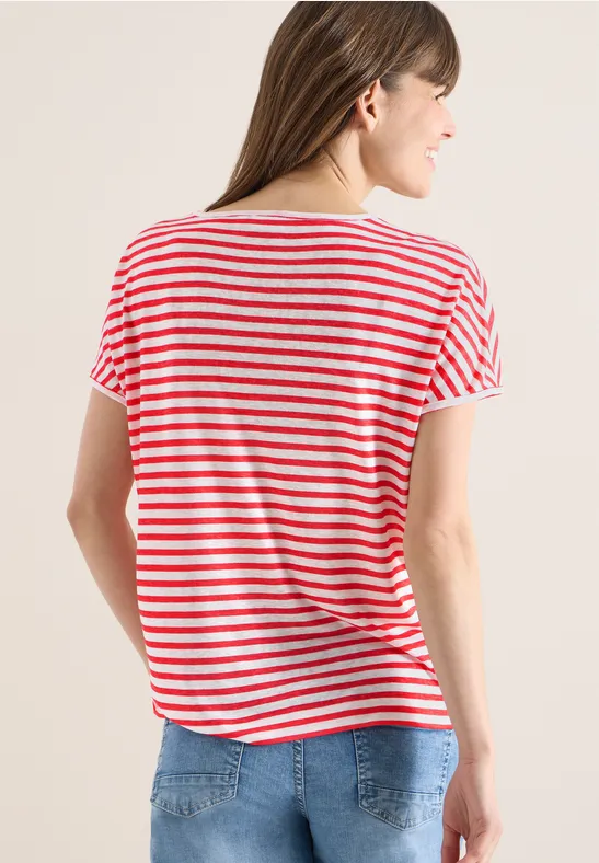 Gestreiftes T-Shirt mit U-Boot-Ausschnitt und lockerer Passform