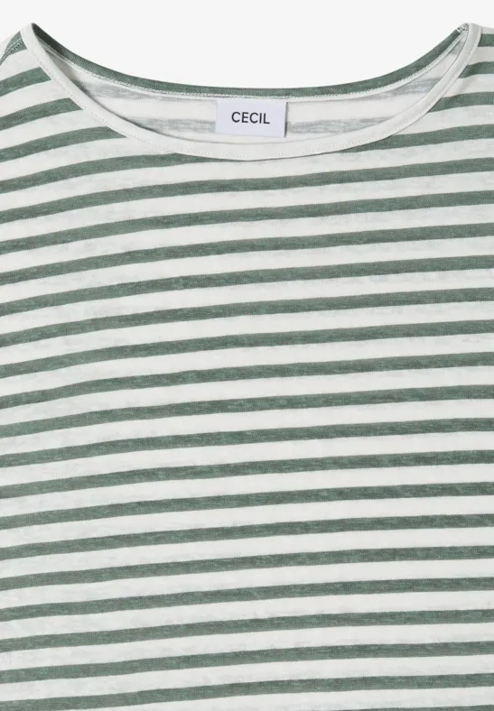 Gestreiftes T-Shirt in Leinenoptik mit U-Boot-Ausschnitt