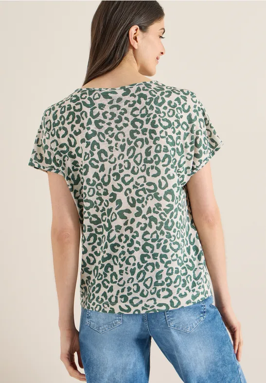 T-Shirt im Leinen-Look mit Leo-Print