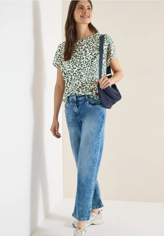 T-Shirt im Leinen-Look mit Leo-Print