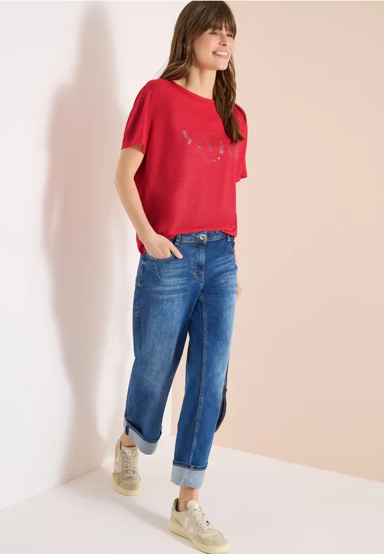 T-Shirt in Leinenoptik mit entspannter Passform