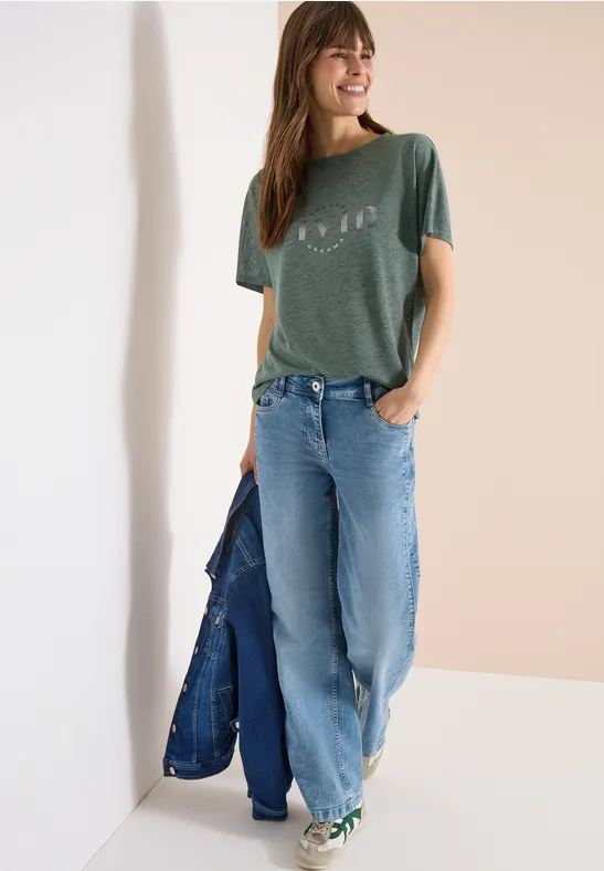 T-Shirt in Leinenoptik mit lockerer Passform