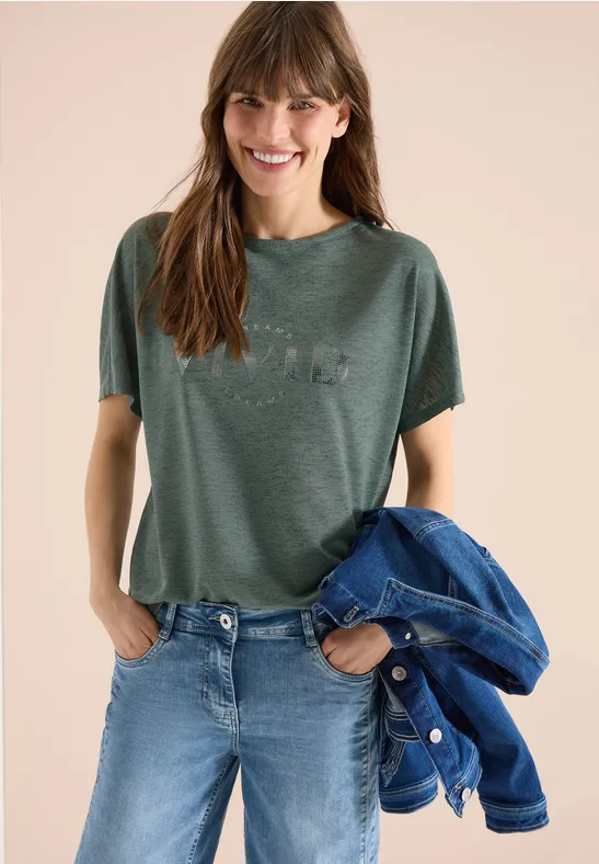 T-Shirt in Leinenoptik mit lockerer Passform