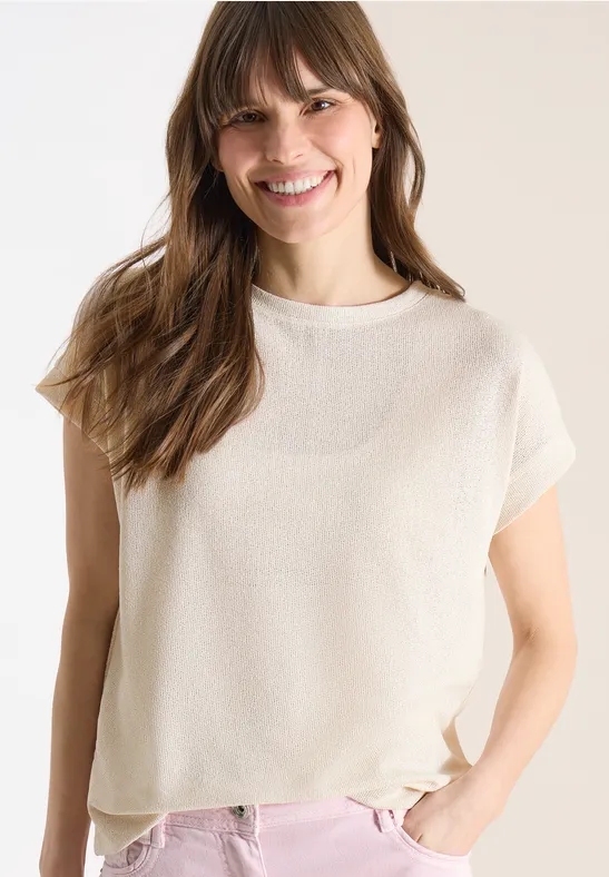 Shirt im Strick-Look mit U-Boot-Ausschnitt