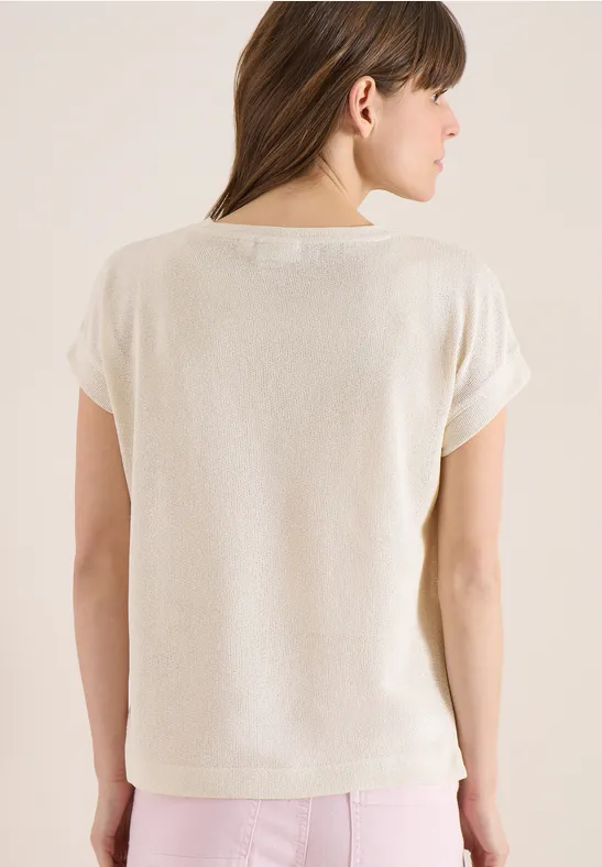 Shirt im Strick-Look mit U-Boot-Ausschnitt