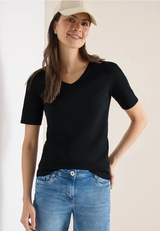Basic V-Ausschnitt Baumwoll T-Shirt