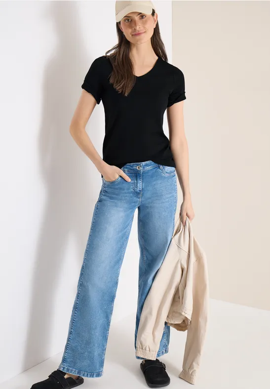 Basic V-Ausschnitt Baumwoll T-Shirt
