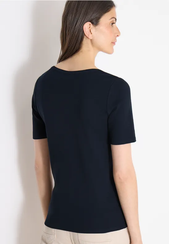 Basic Baumwoll-T-Shirt mit V-Ausschnitt