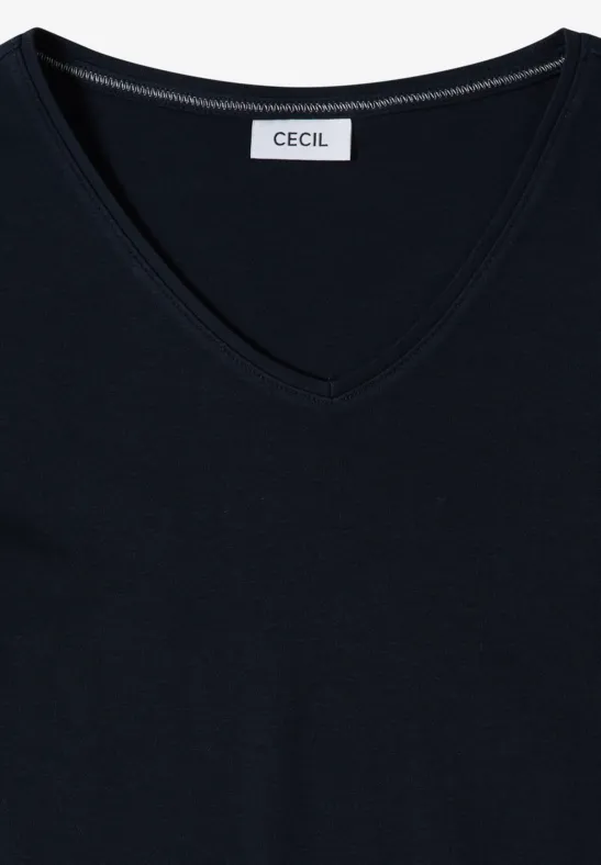 Basic Baumwoll-T-Shirt mit V-Ausschnitt