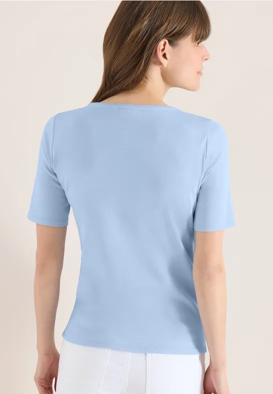 Basic Baumwoll-T-Shirt mit V-Ausschnitt