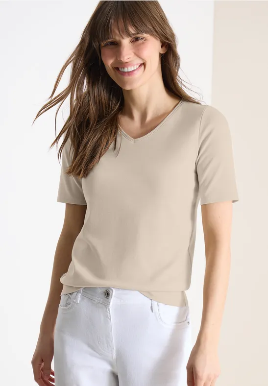 Basic Baumwoll-T-Shirt mit V-Ausschnitt