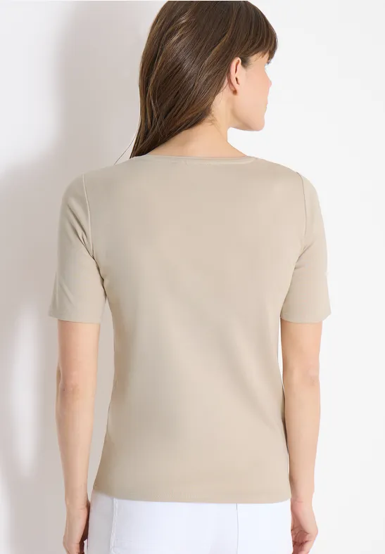Basic Baumwoll-T-Shirt mit V-Ausschnitt