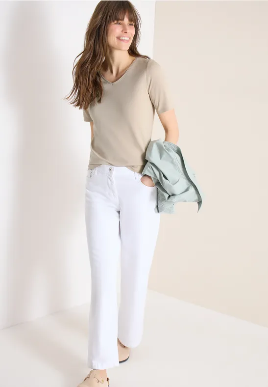 Basic Baumwoll-T-Shirt mit V-Ausschnitt