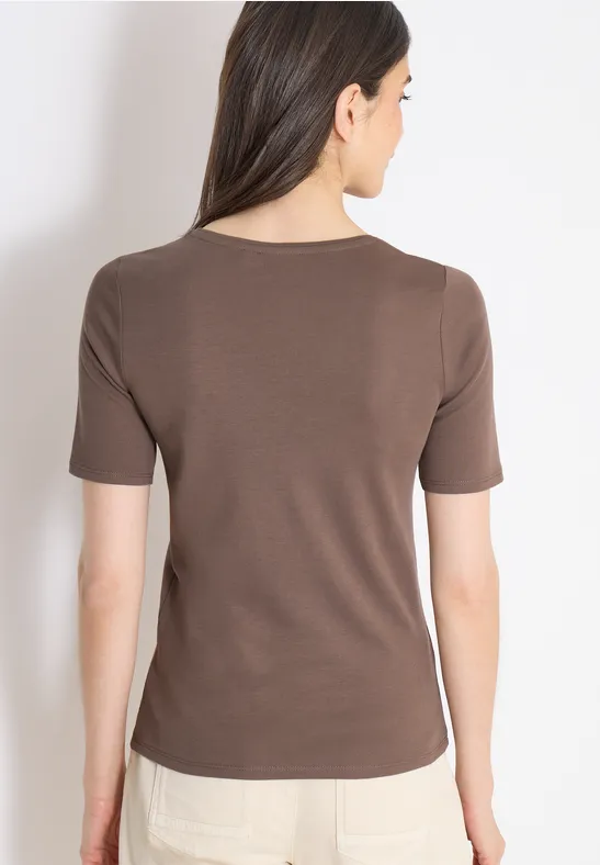 Basic Baumwoll-T-Shirt mit V-Ausschnitt