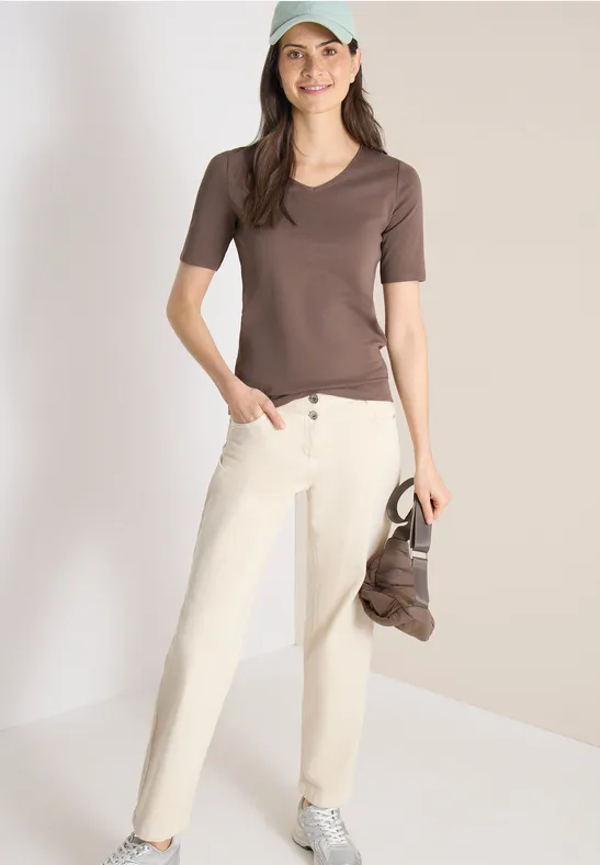 Basic Baumwoll-T-Shirt mit V-Ausschnitt