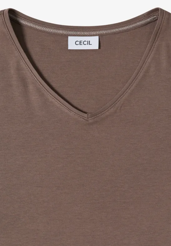 Basic Baumwoll-T-Shirt mit V-Ausschnitt
