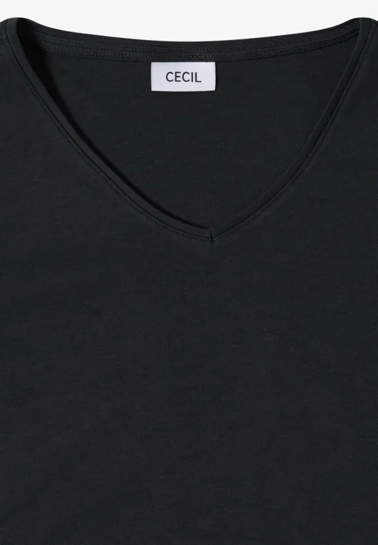 Basic Baumwoll-T-Shirt mit V-Ausschnitt