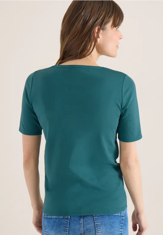 Basic Baumwoll-T-Shirt mit V-Ausschnitt